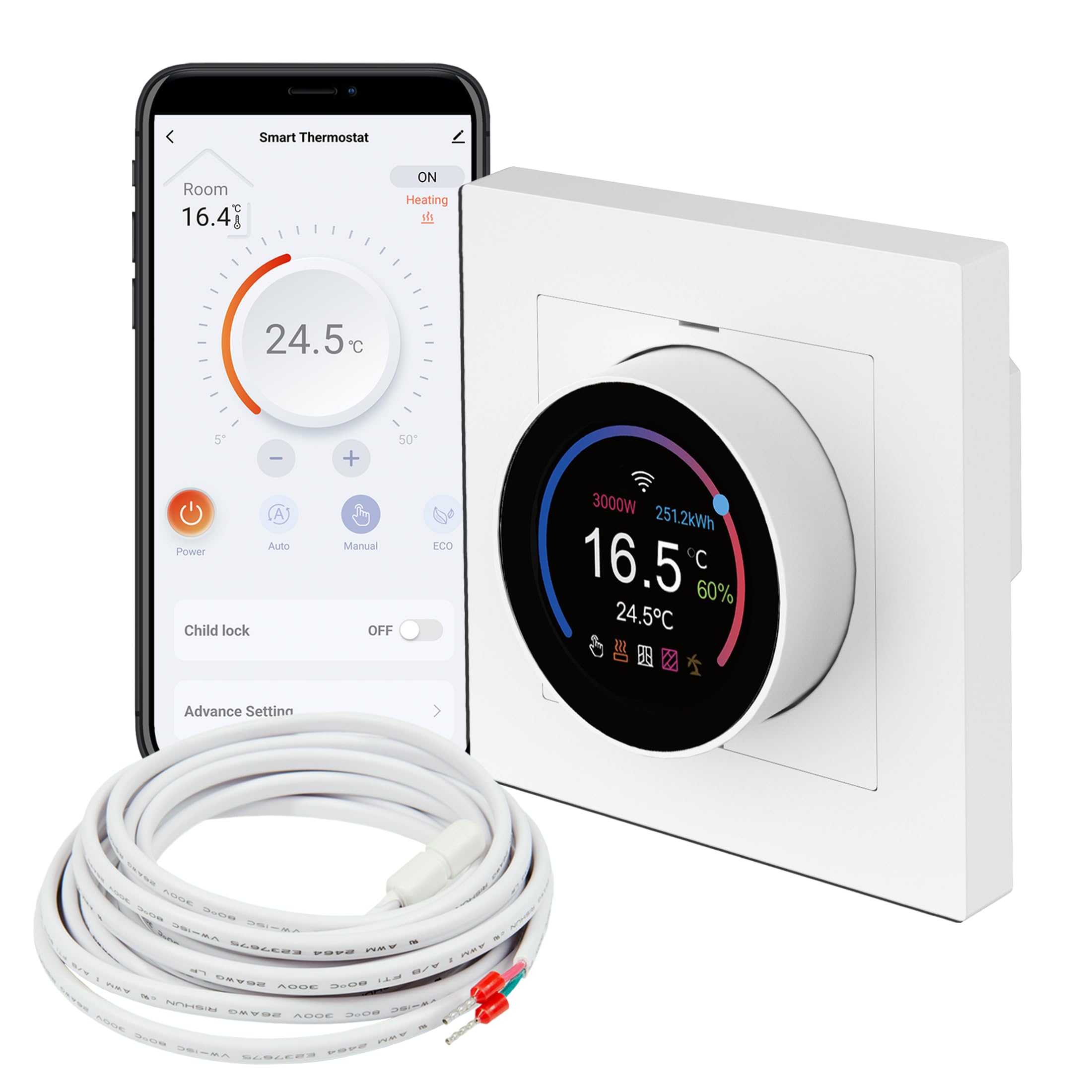 Mi-Heat TH11 WiFi Smart Raumthermostat weiß - für Fussbodenheizung Temperaturregler Thermostat Tuya App