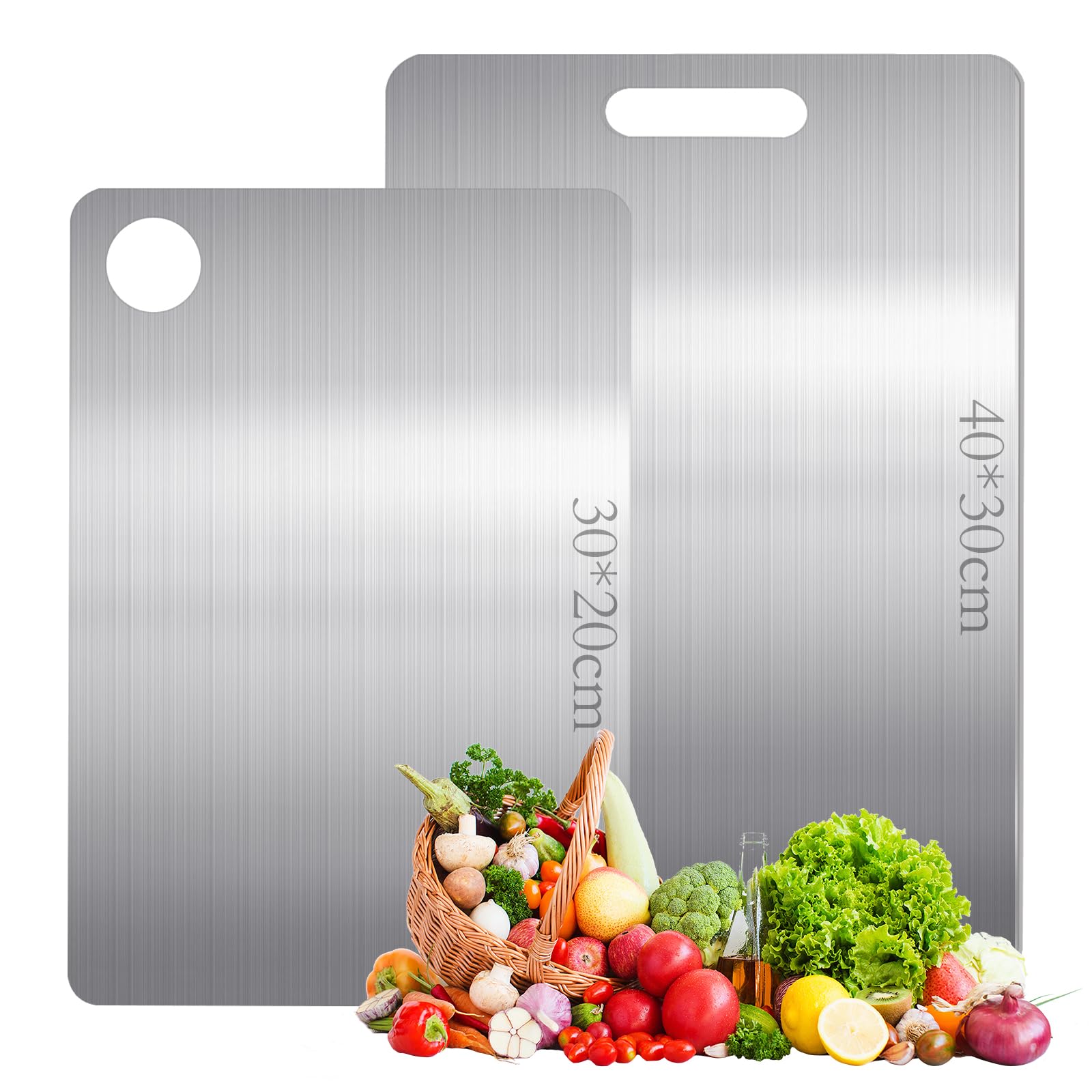 2 Pcs Tabla Cortar de 304 Grado Alimenticio de Doble Cara, Tabla Cortar Acero Inoxidable para Cocina, Acero Inoxidable Cutting Boards for Kitchen, para Cortar Carne Frutas Verduras (40x30cm+30x20cm)