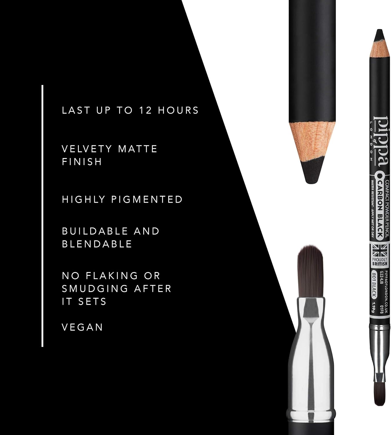 Pippa of London Black Thunder Velvet Soft Powderliner Long Lasting Black Eyeliner Pencil & Eyeliner Brush Combination - Image 4