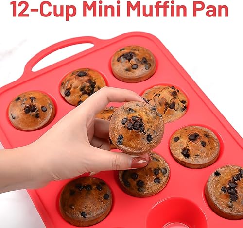 Miniatura 6 de CAKETIME Molde para magdalenas, marco reforzado de metal, mini moldes de silicona para hornear con mango antiadherente