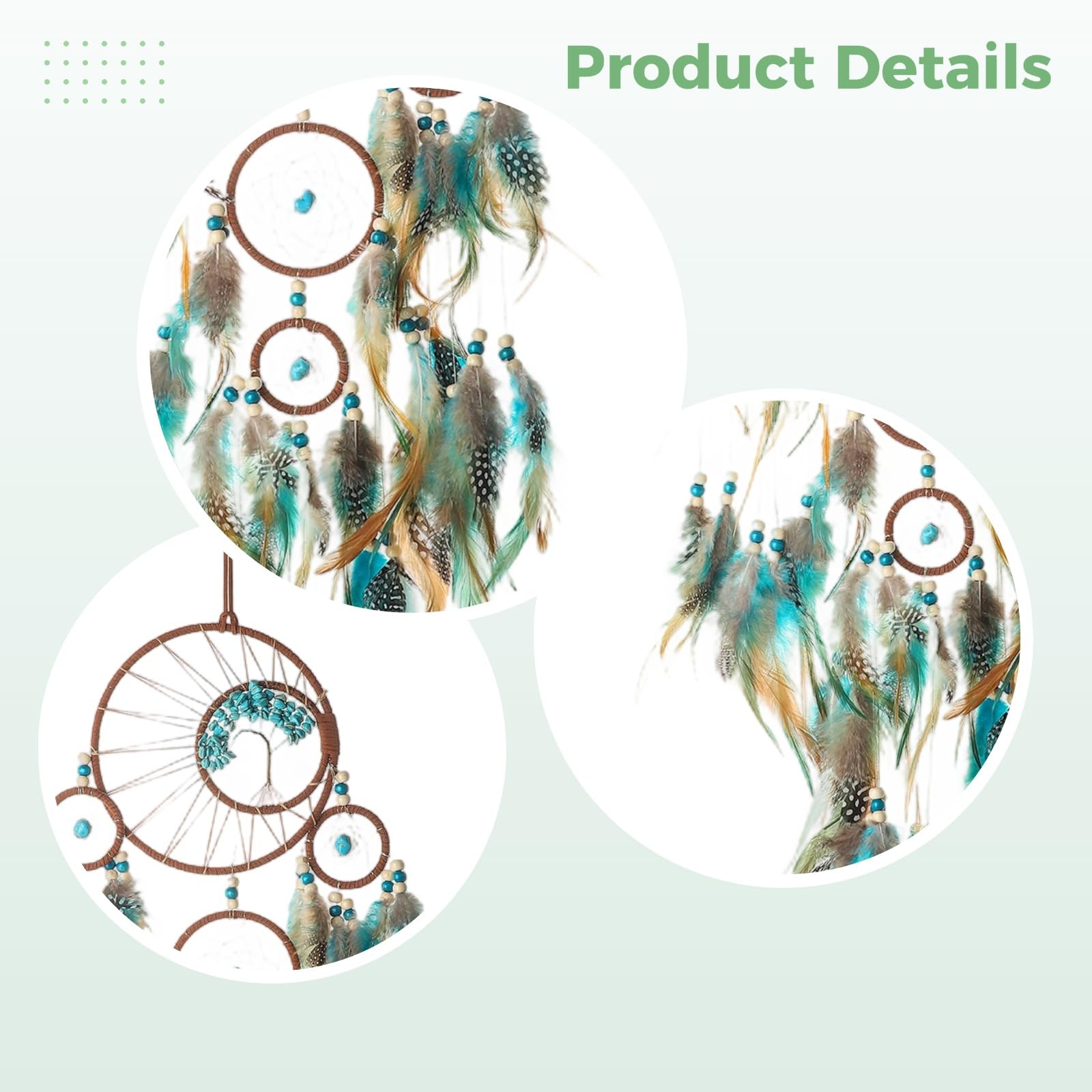 2 STK. Traumfänger Wanddeko, 80 cm Boho-Traumfänger für Schlafzimmer und Erwachsene, blaues Mehrfachring-Design, Mondphasen-Wandbehang mit Federn, dekoratives Geschenk mit mystischem Flair