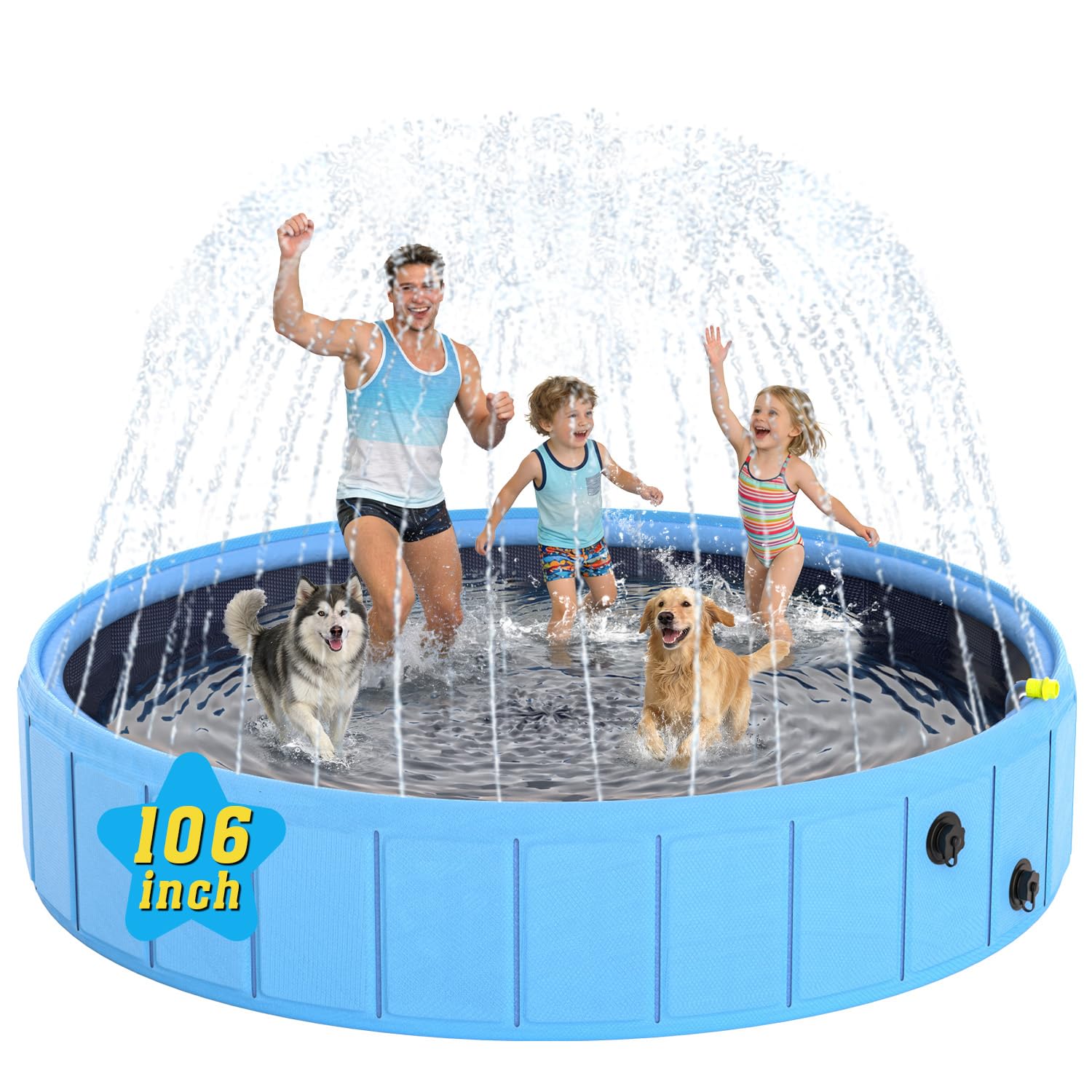 Piscine pour chien extra large 269,2 cm antidérapante pliable avec arroseur de jardin