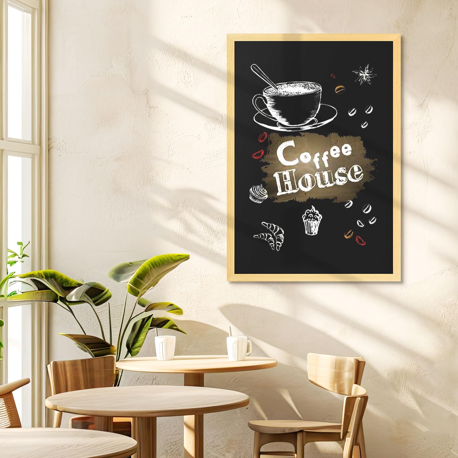 DOLLAR BOSS Lavagna magnetica da parete, 60 x 90 cm, lavagna per bar, cucina, caffetteria, ufficio, cornice rifinita con venature del legno chiaro