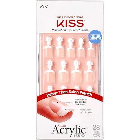 Amazon Com Kiss Salon Acrylic French Nail Manicure Set Petite Length Square Crush Hour Nail Kit Includes Pink Gel Nail Glue Net Wt 2 G 0 07oz Mini File Manicure Stick And