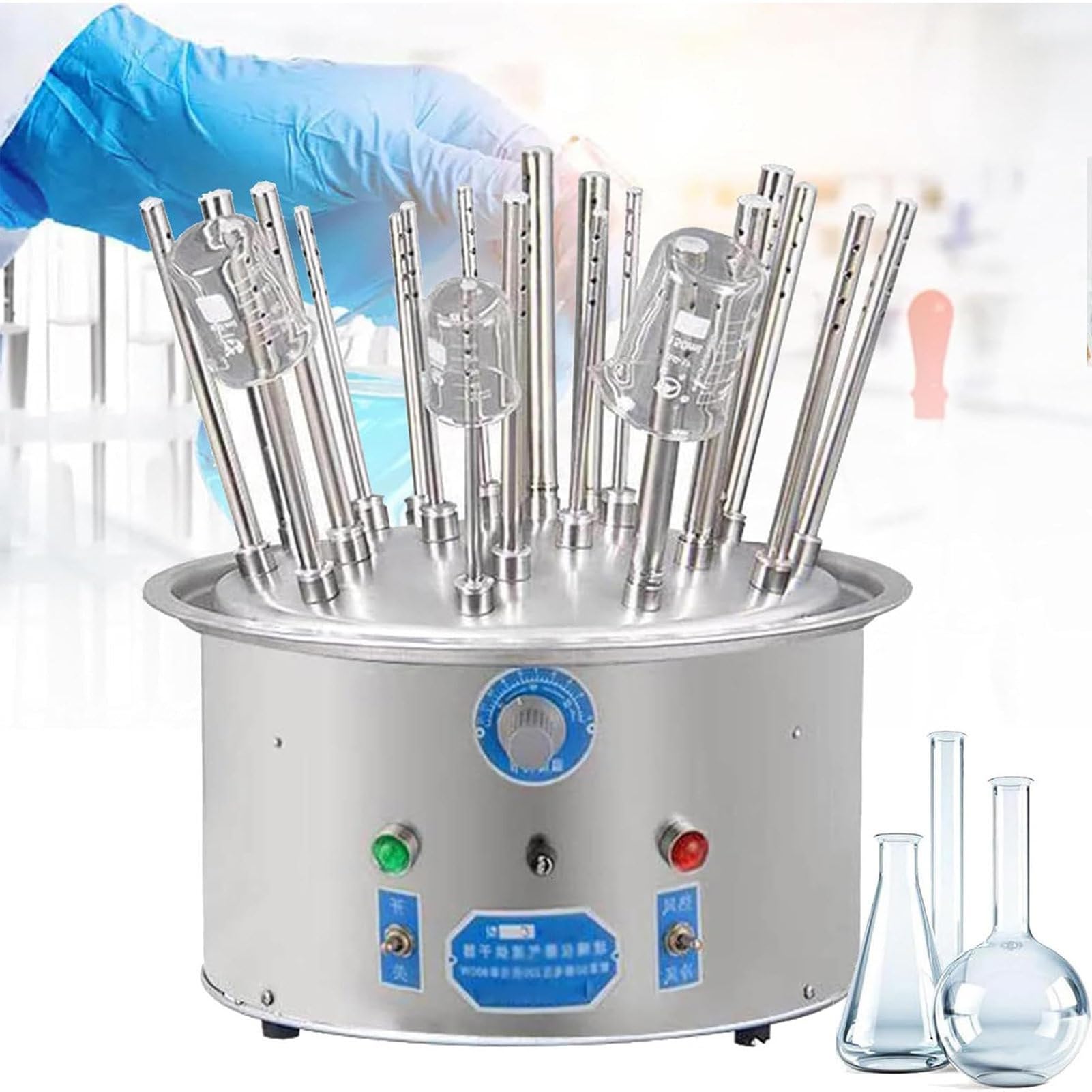 Asciugatrice elettrica per vetreria da laboratorio, rack di asciugatura in acciaio inossidabile con flusso d'aria, tubi di asciugatura 12/20/30 pezzi, intervallo di temperatura 40-120 ℃, tempo di