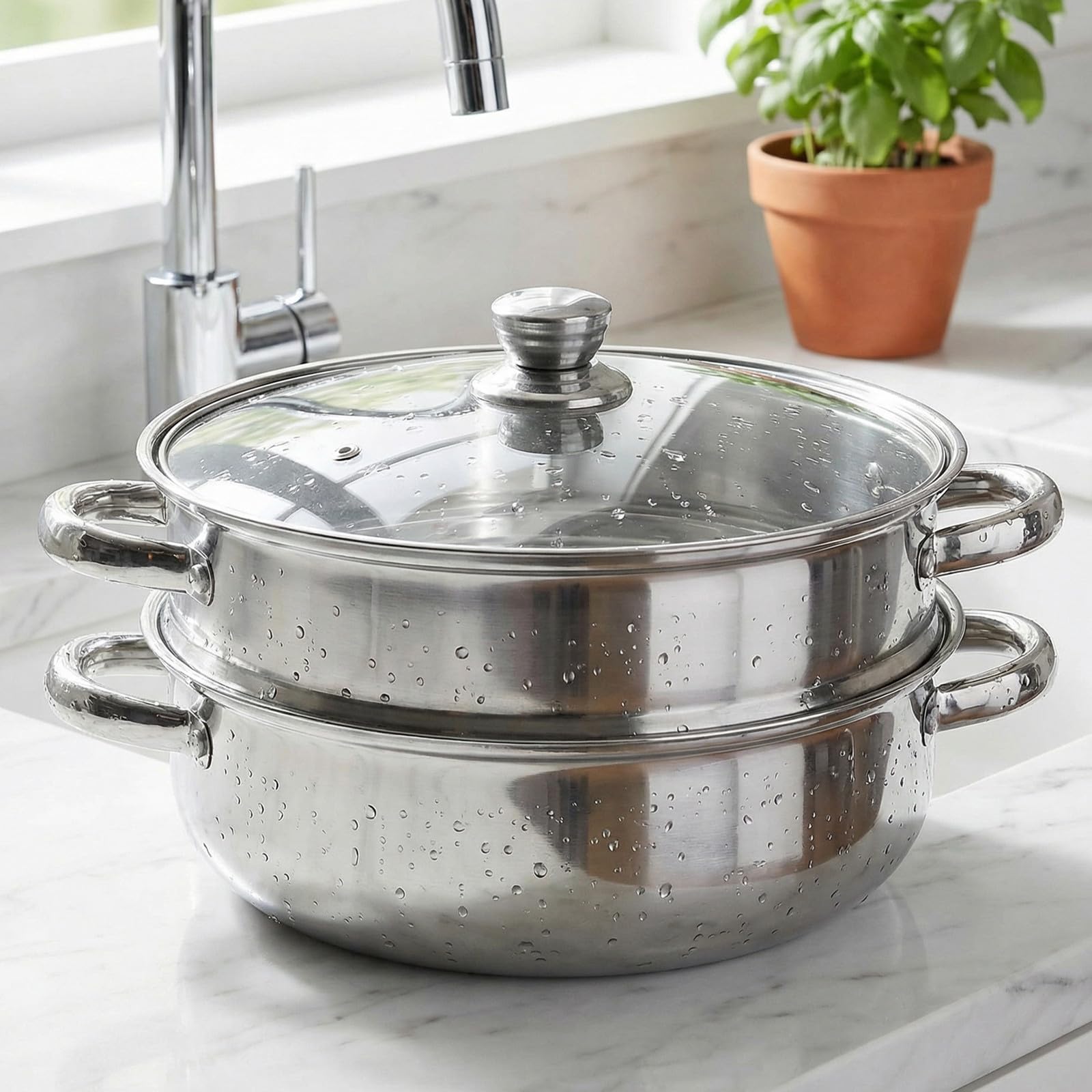 Genérico Olla Vaporera de Acero Inoxidable de Doble Capa con Asas Ergonómicas para Cocinar al Vapor Mariscos y Verduras en Cocina Doméstica