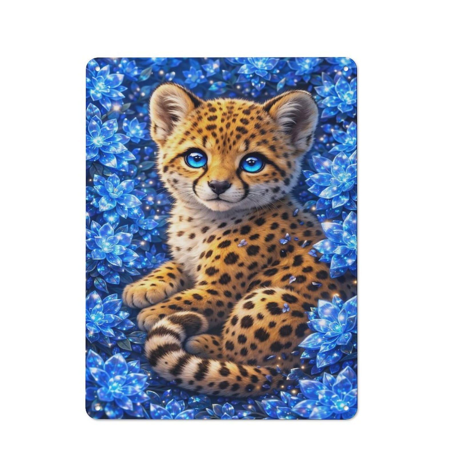 Junmoney Style-4 Crystal Bloom Cheetah Rustic Metal Wall Sign 40X30cm For Workshop Wall, Suited To Makers And Diy Enthusiasts