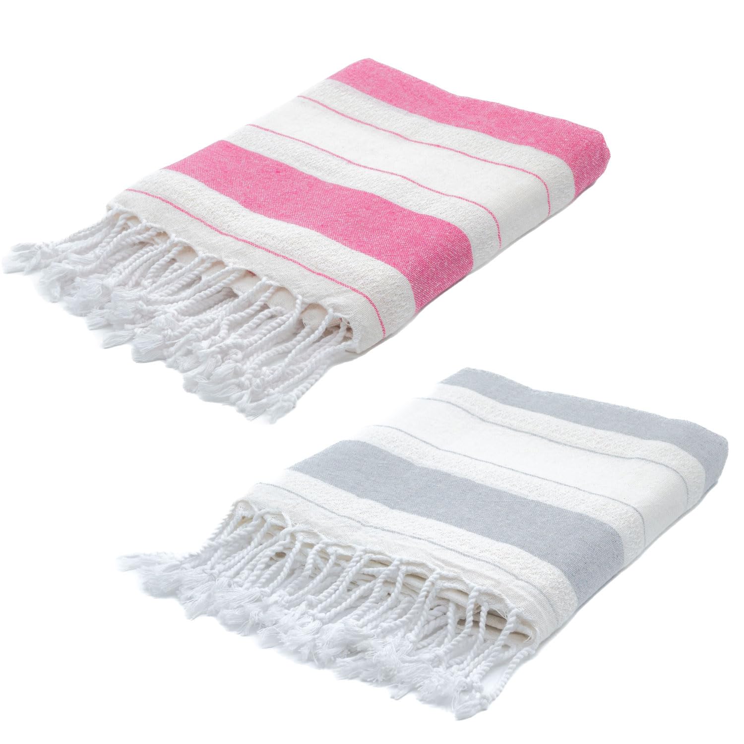 BERCA HOME 2 Pack Ephesus Turkish Beach Towel – Lightweight, Quick Dry, Sand Free – 100% Cotton Peshtemal Hammam & Bath Towel – 90x190 cm – Soft & Compact (Pink & Grey)