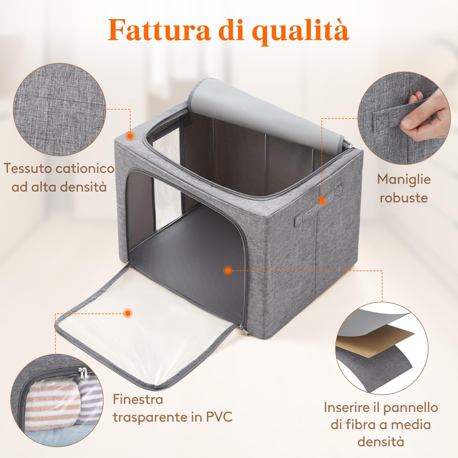 Lifewit 4 pezzi Scatole per Armadio Rigide con Cerniera, Organizzatore Armadio con Struttura in Metallo Pieghevole, Contenitori per Armadio Impilabili per Vestiti, Trapunte, Piumone, Grigio, 75L