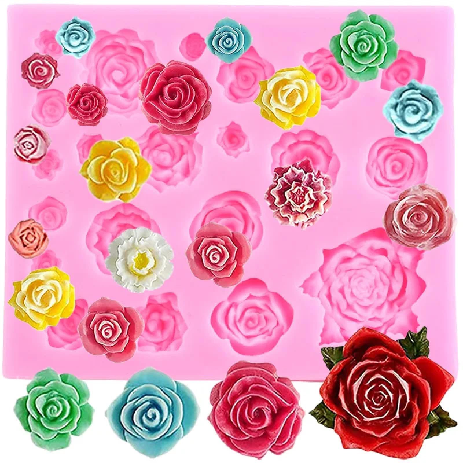 Moldes de silicona, moldes de chocolate, 2 unidades de 12 x 10 cm, diseño de hojas de fondant de rosas, moldes de silicona, decoración de pasteles, cupcakes, arcilla, caramelos, chocolate, moldes de