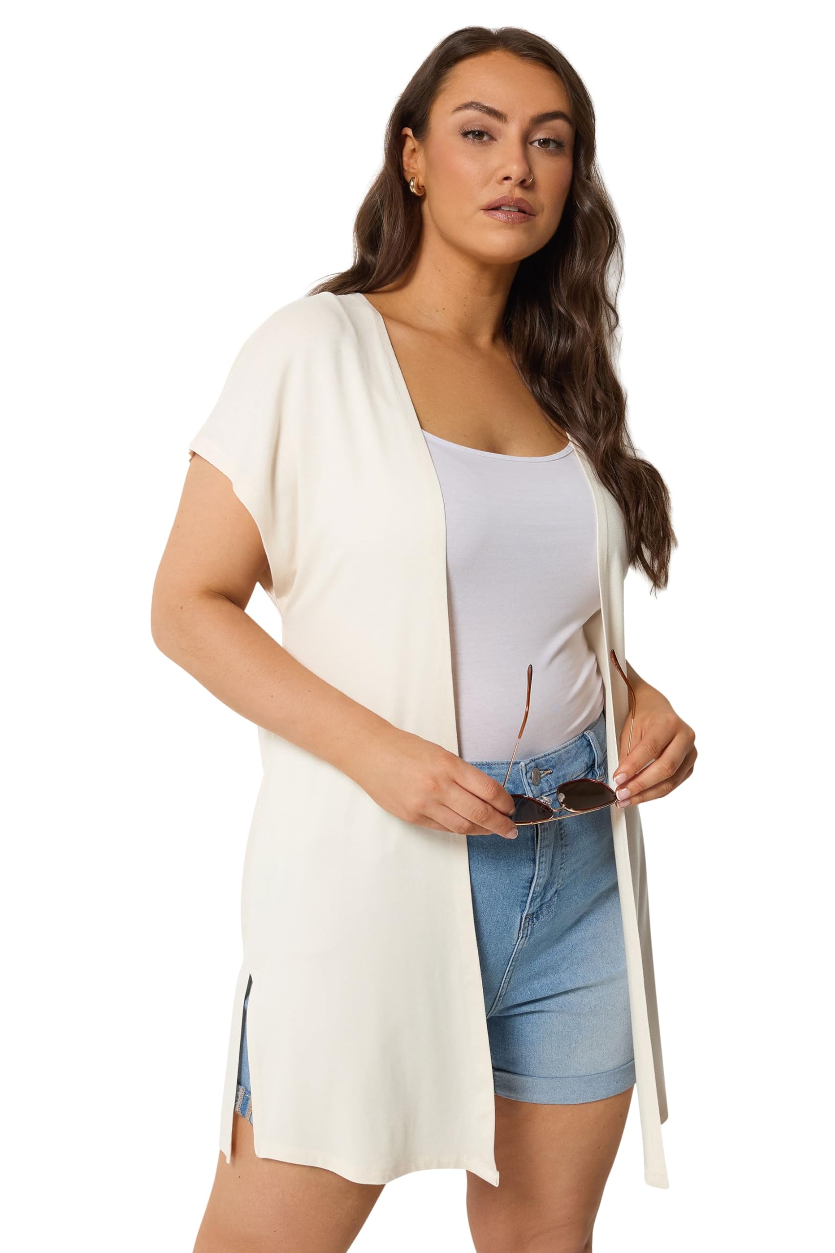 Yours Curve White Grown-On Sleeve Kimono - Women's - Plus Size Curve