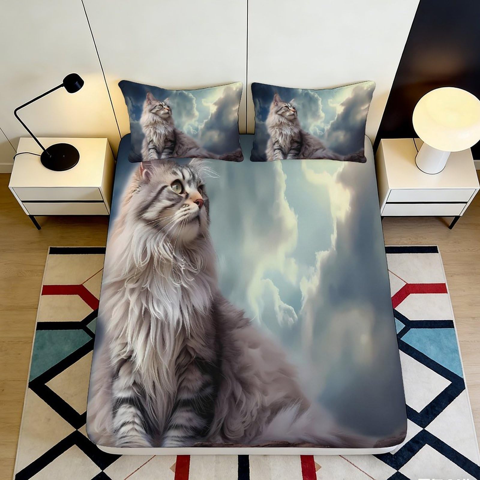 Pnayamiorkfel Style-8 3D Printed Cloudy Sky Cat Fitted Sheet Microfiber Soft Bedroom Decor Mattress Cover For Home Dorm 90X200x25cm
