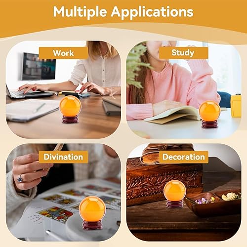 Miniatura 6 de Bola de esfera de cristal citrino natural de 1.57 pulgadas, Feng Shui, esfera transparente natural de cuarzo citrino con soporte para riqueza y