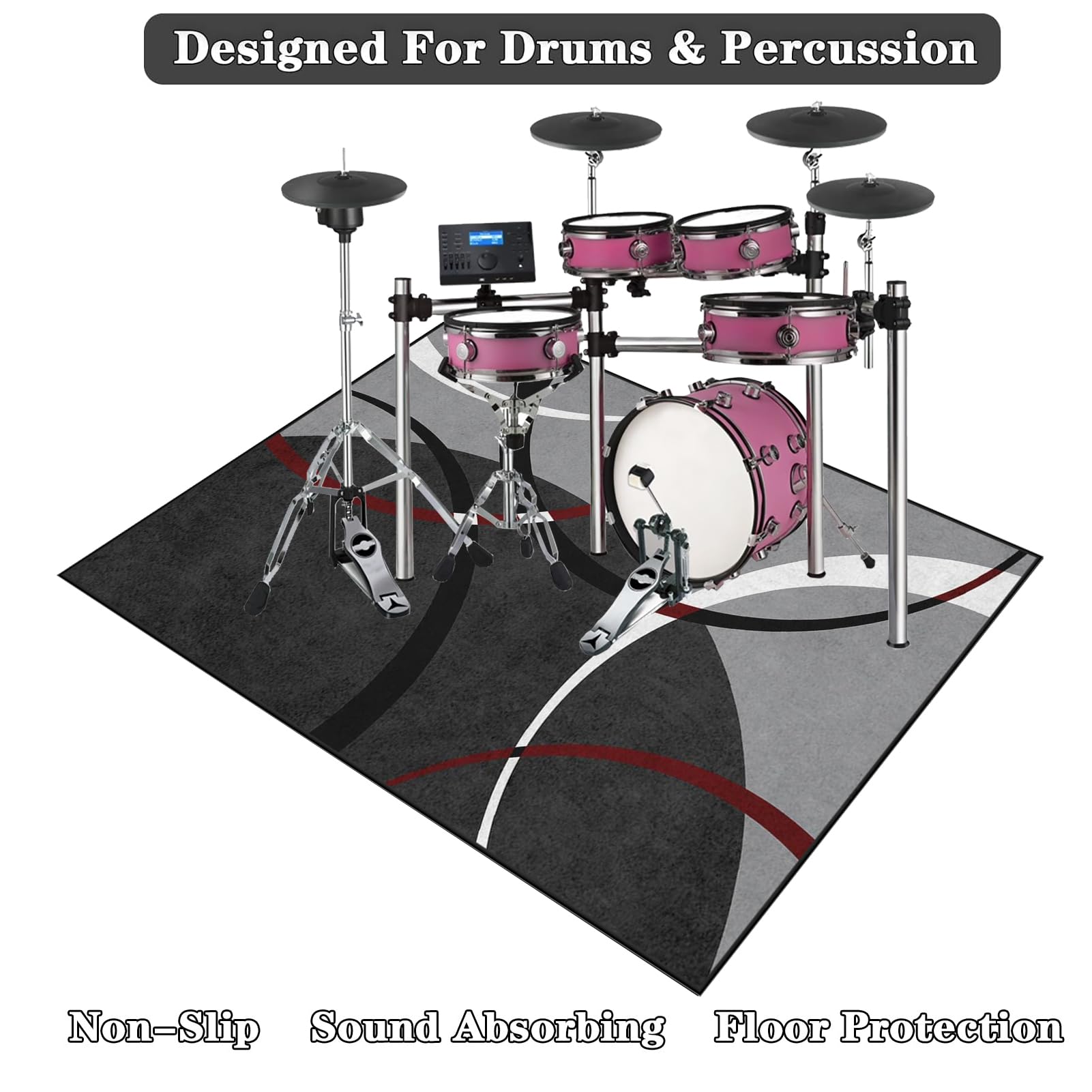 Tappetino Insonorizzato Batteria - Tappeto Professionale per Batteria e Strumenti a Percussione - Carpet Drum Mat - Tappeto per Batteria - Tappeto Antiscivolo Batteria Elettronica 100 x 80 cm