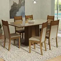 Conjunto Sala de Jantar Mesa Tampo de Vidro 6 Cadeiras Crema/rustic/bege Francine Madesa