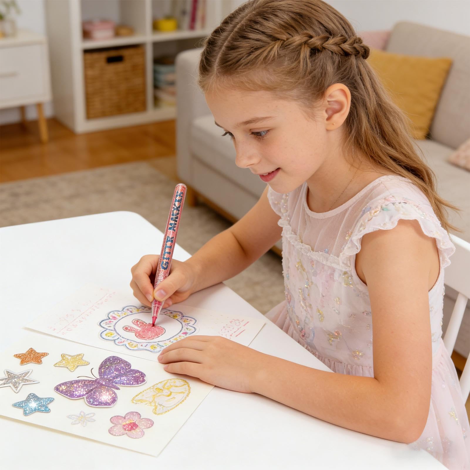 Generisch Pennarelli glitterati per bambini, ad asciugatura rapida e resistenti alle sbavature, penne fai da te, per adolescenti, adulti, studenti, hobbisti, ufficio e scuola, scrapbooking, biglietti