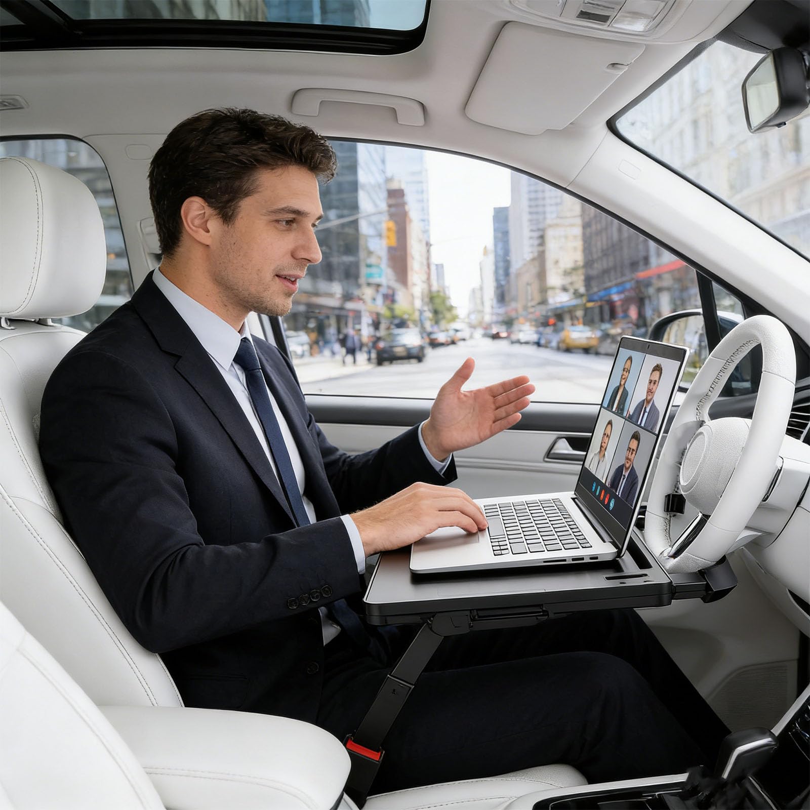Tavolo pieghevole per auto, strumento di installazione rapida, meno regolabile, angolato, per lavoro, pasti, laptop, libri, viaggi, consolle, scrivania portatile per auto