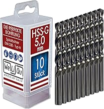 WELIQU HSS-G Twist Drill Bit Diameter 5.0 mm Ground Self-Centering Precision Drill Bits for Metalworking Pack of 10