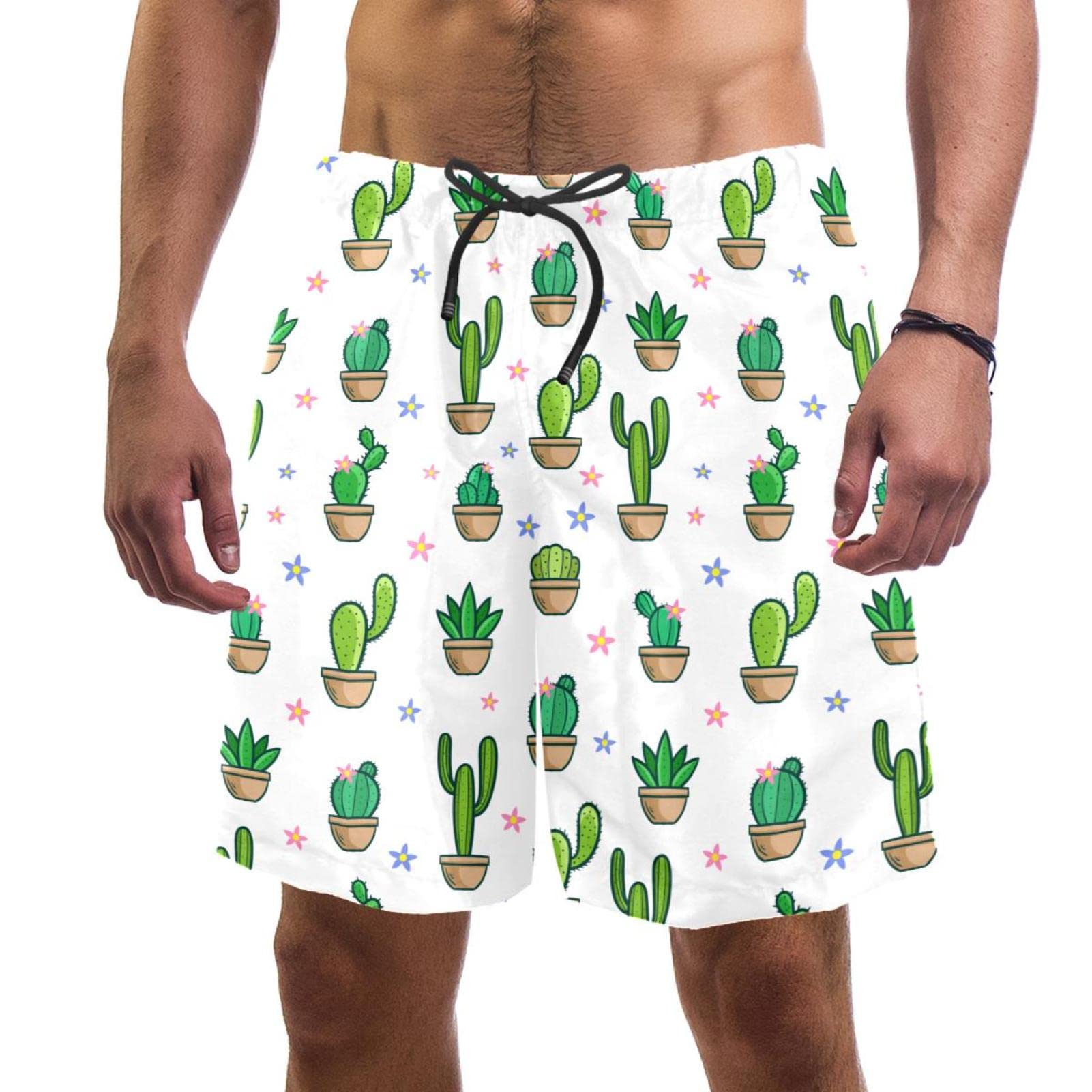 Short de plage à séchage rapide JDEZ imprimé cactus tropical