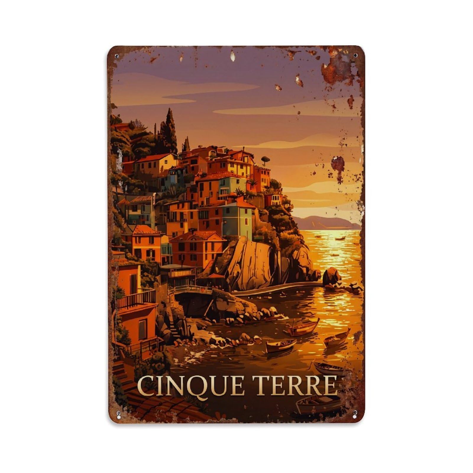 Yrnq 08X12inch Vintage Style Vintage Travel Cinque Terre Italy Golden Metal Tin Sign