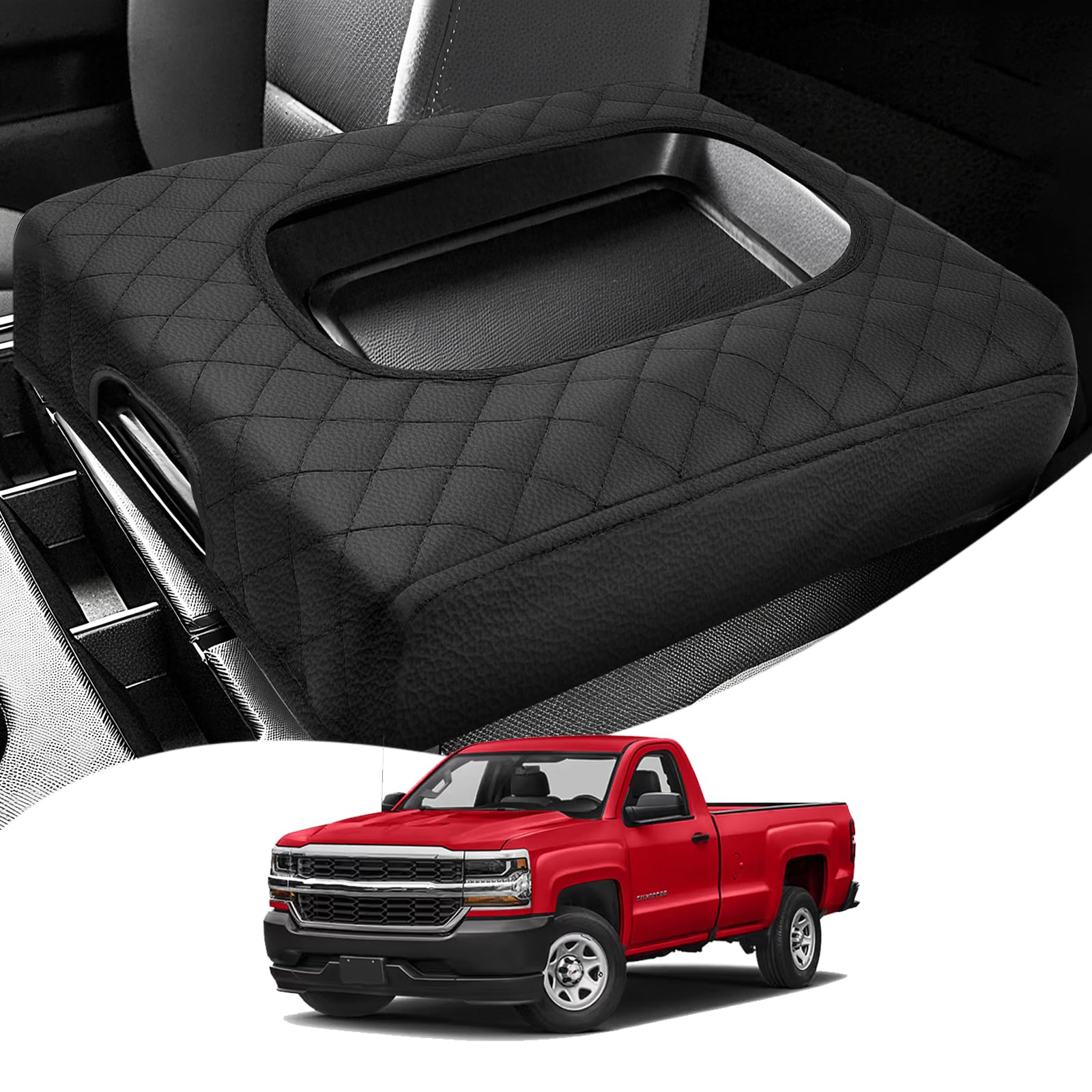 Autorder Center Console Cover for 2014-2018 Chevy Silverado/GMC Sierra Accessories Armrest Cover Anti-Scratch Middle Console Pad Leather Armrest Protector(ONLY for Split Bench Seat Console)