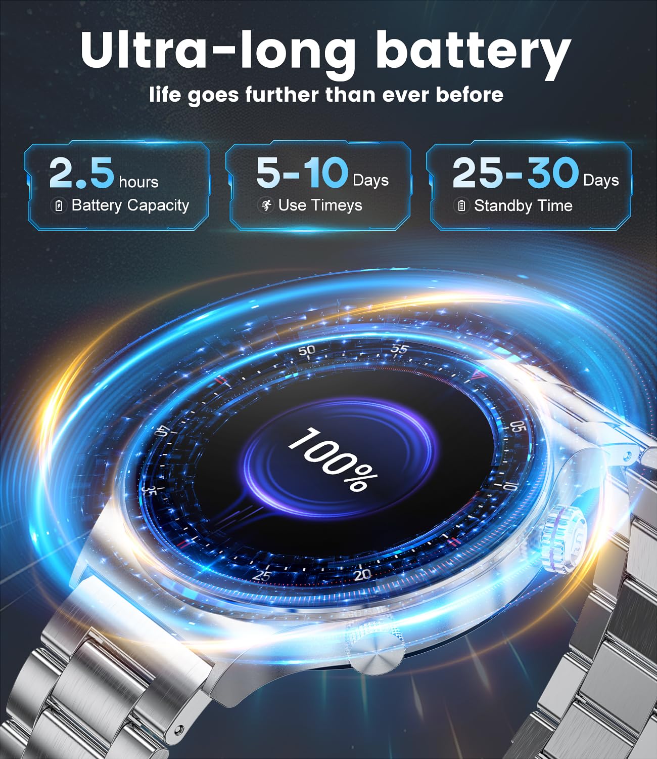 LIGE Smartwatch voor heren, 1,39 inch smartwatch voor oproepen en