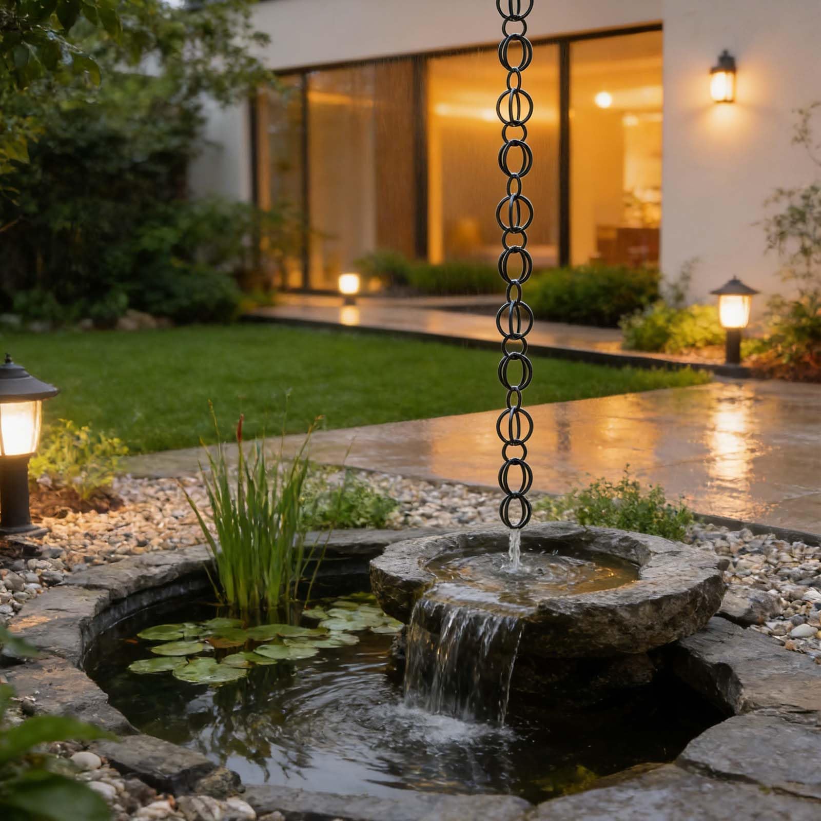 Hängende Regenkette Umlenker-Fangkettem,Dachrinnendekoration Zum Ableiten Von Wasserfür Den Regenfänger,Schwarzes,Pulverbeschichtetes Aluminium,Rostfrei, Leicht Montierbar,