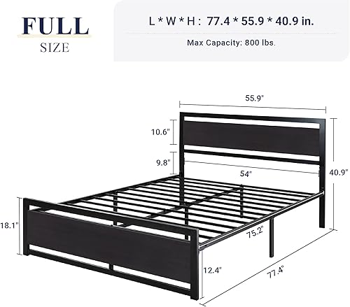 Miniatura 9 de Allewie Base de cama Queen con cabecero, base de plataforma de metal resistente con fuerte soporte, espacio de almacenamiento inferior, base de