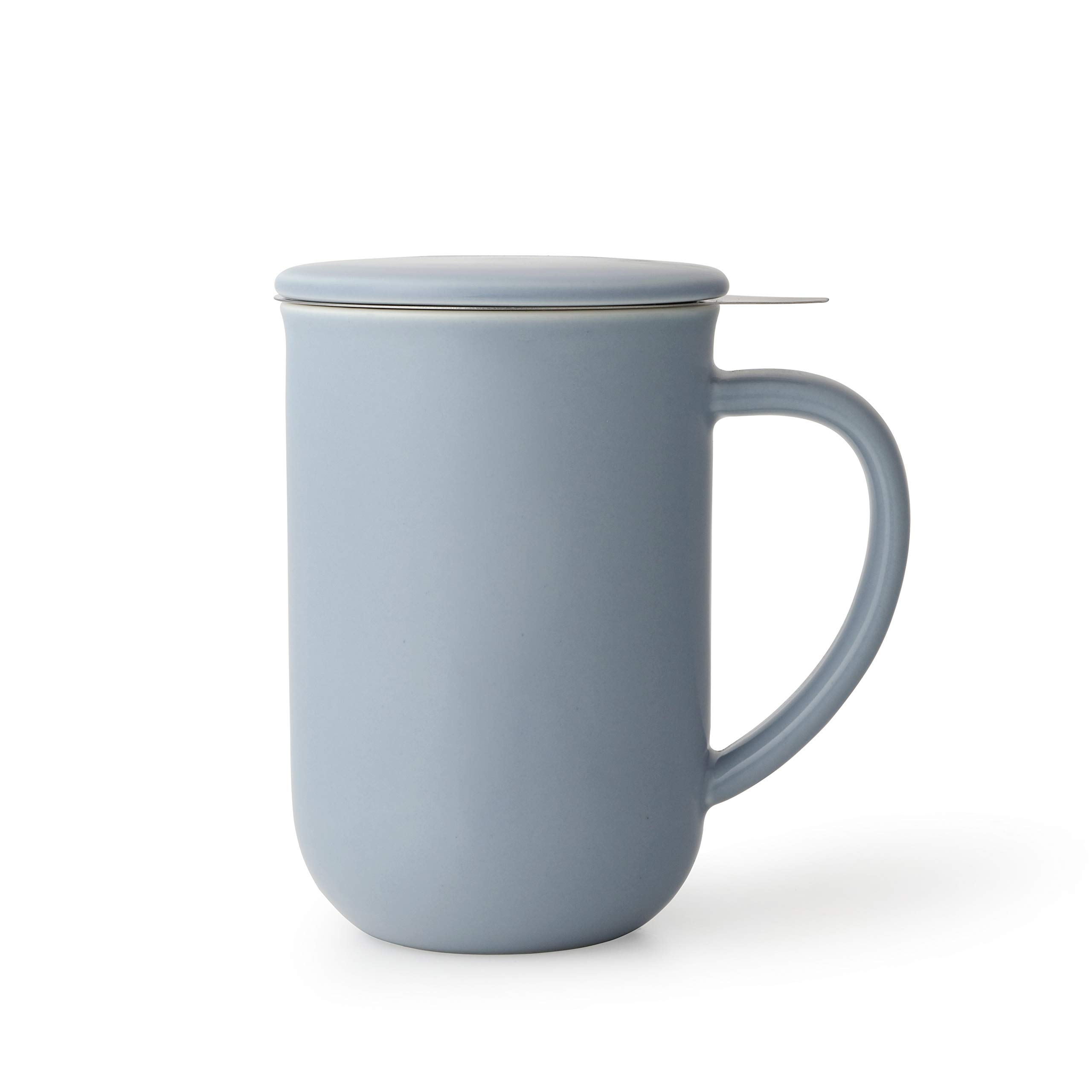 Viva Scandinavia Porcelanowa Filiżanka z Sitkiem do Herbaty i Pokrywką, Kubek do Kawy z Uchwytem, Sitko ze Stali Nierdzewnej, 0,55 Litra, Hazy Blue