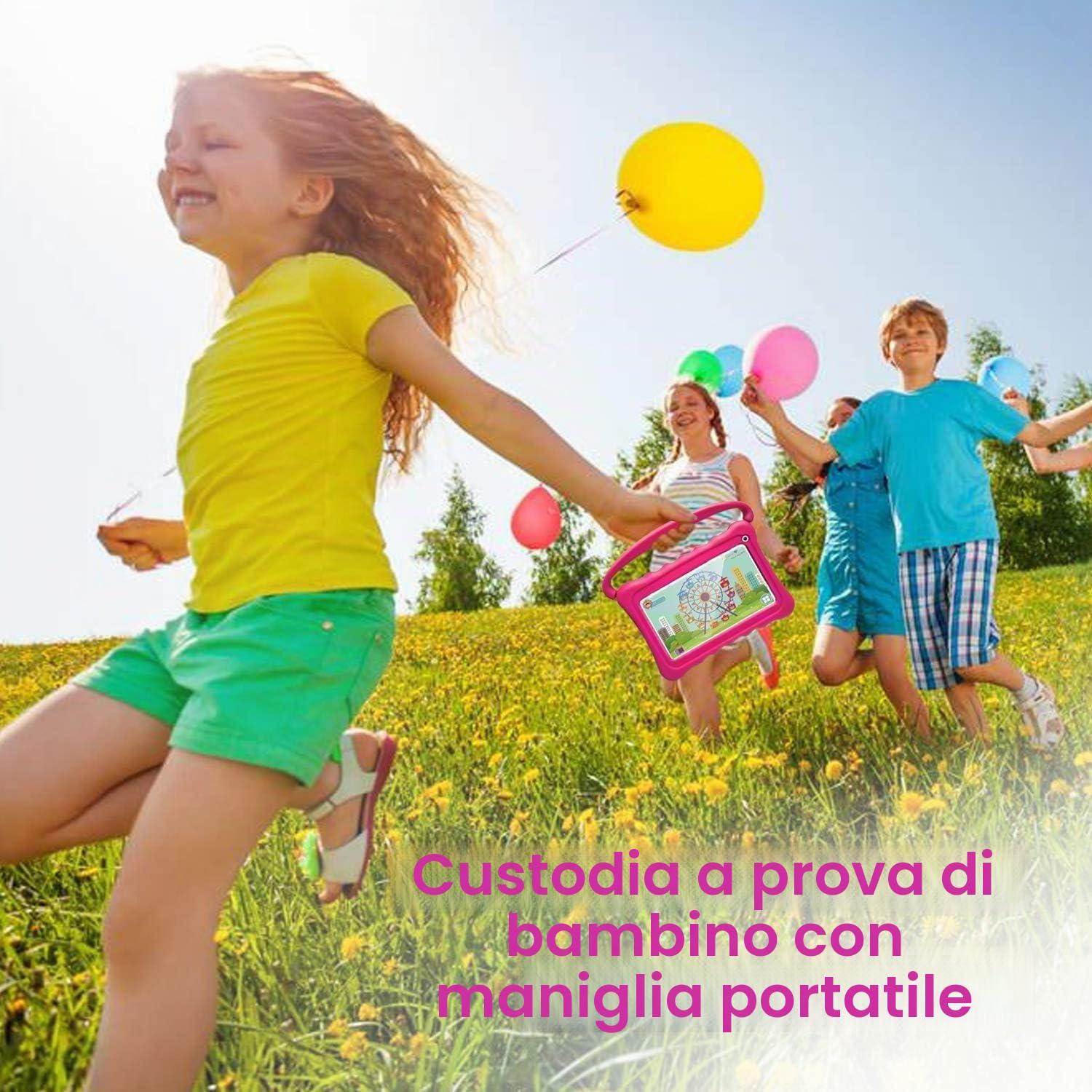 zcobro Tablet per bambini da 7 pollici, tablet per bambini con custodia protettiva 2 GB+32 GB, tablet per bambini con WiFi per ragazzi, quad-core IPS doppia fotocamera Bluetooth di sicurezza bambini