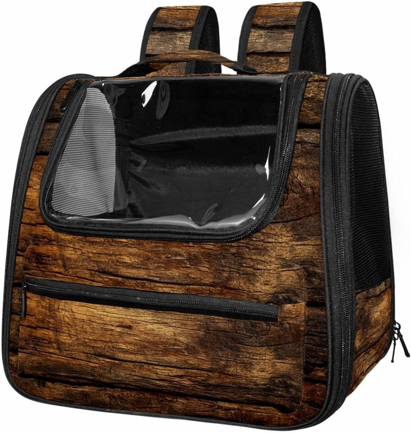 Portable Travel pet Backpack Carrier Hamster Bag Small Dog cat Carrier Breathable Hang Bag, Vintage Brown Wood (2)