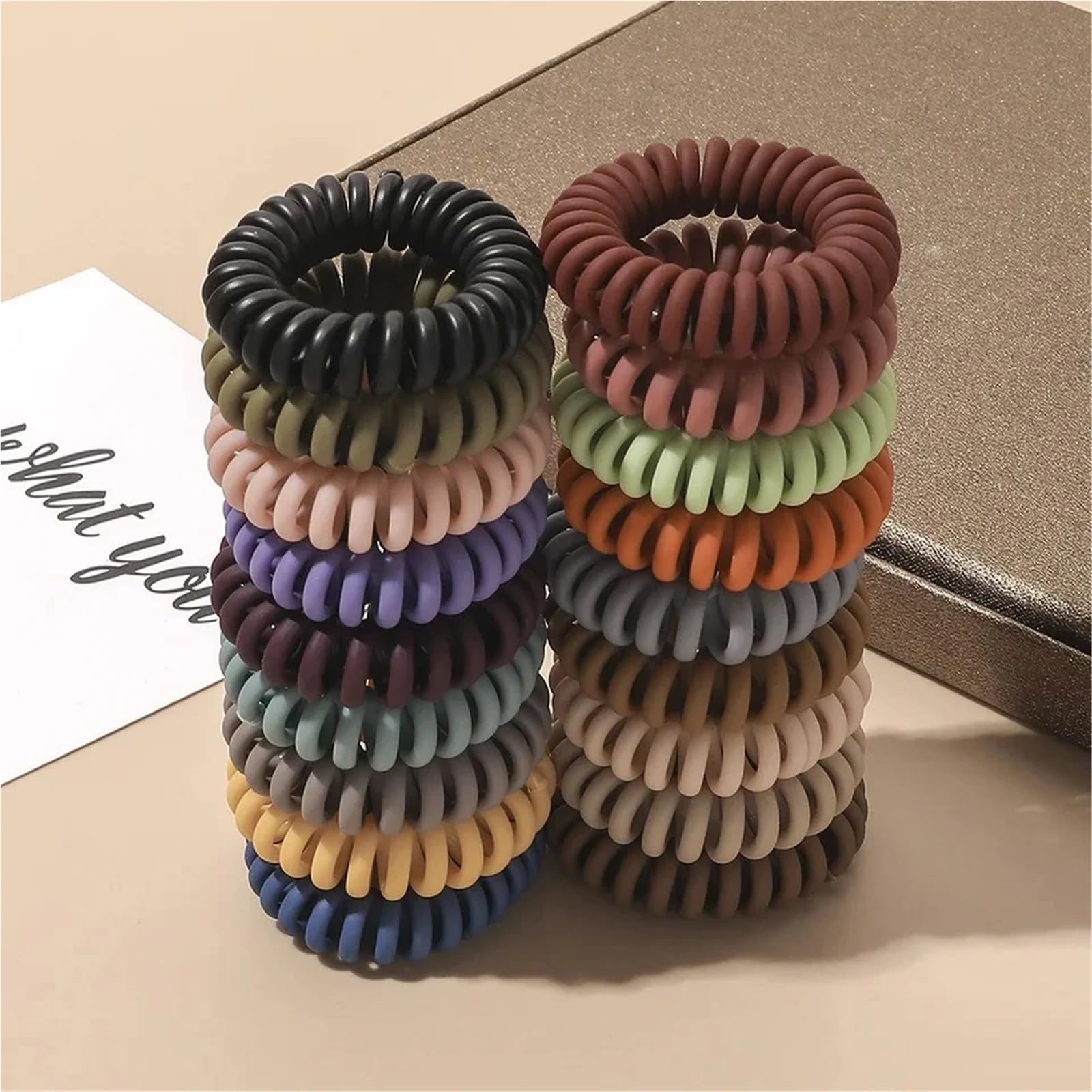 Elastici per capelli, 100 pezzi, satinati, opachi, solidi, elastici per capelli, a spirale (F)