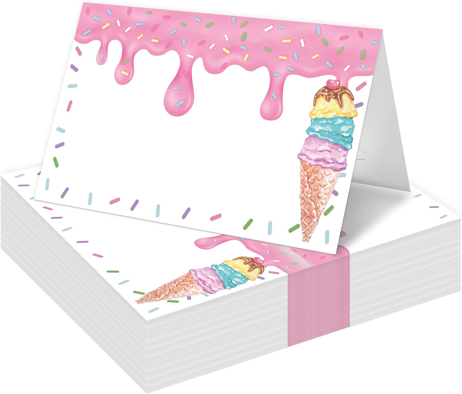 Table Place Cards, Ice Cream Place Cards for Table Setting, Sweet Themed Tent Style Food Name Labels, Receptions Parties Events Celebrations Fill-in Place Cards, 25 Pack -07