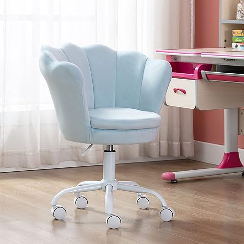 Miniatura 6 de Silla de escritorio de terciopelo para niños, bonita silla de computadora moderna tapizada, con brazo giratorio, silla de tocador ajustable para