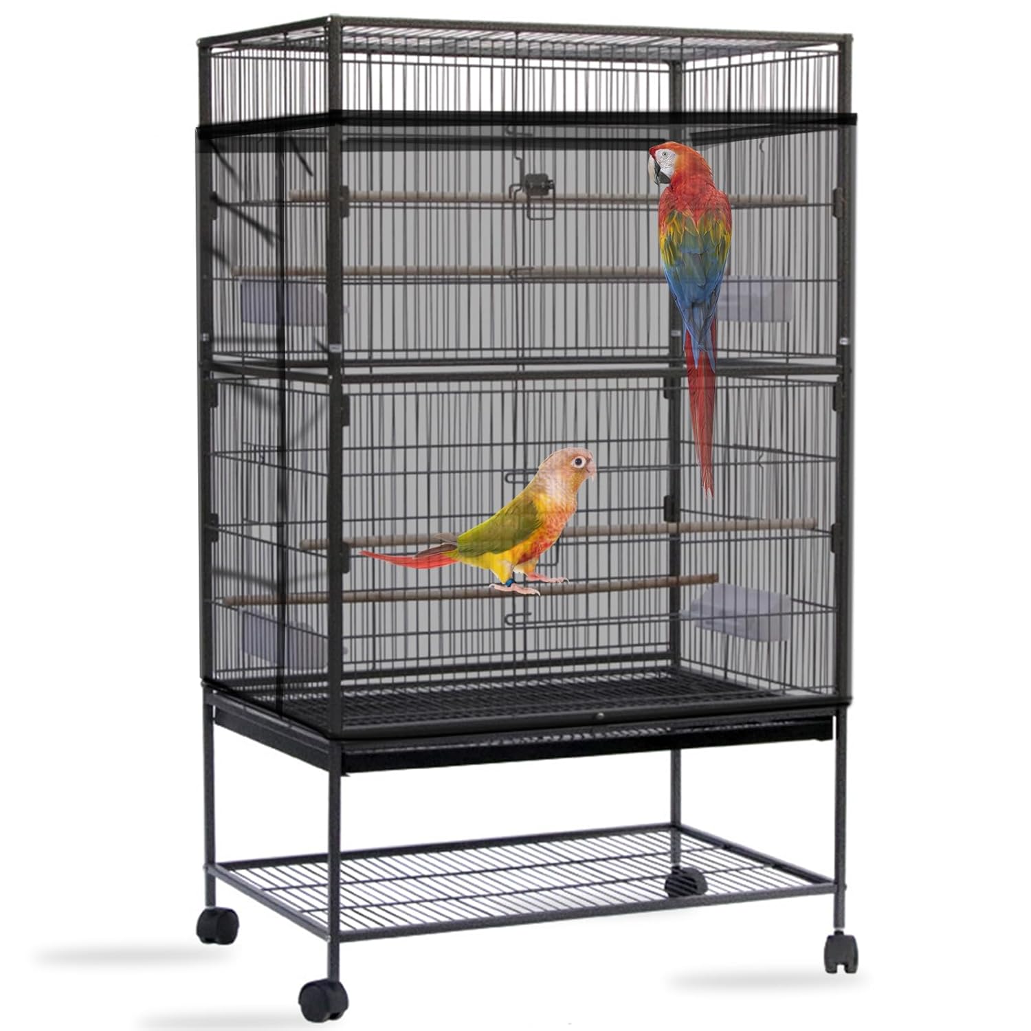 Daoeny Bird Cage Seed Catcher, Large Bird Cage Cover, Adjustable Soft Airy Nylon Mesh Net, Birdcage Cover Skirt Seed Guard for Parrot Parakeet Macaw African Round Square Cages...