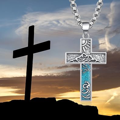 Turquoise Necklace 925 Sterling Silver Western Cross Pendant Necklaces Vintage Turquoise Jewelry for Men Native American Jewelry Gifts