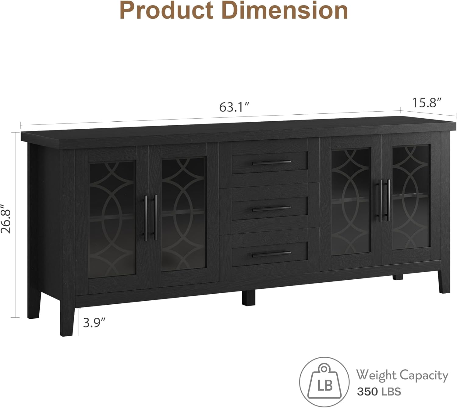 GarveeHome Farmhouse TV Stand with Glass Door for 70 Inch Tv, Mid Century Modern Entertainment Center for Living Room, Rustic Television Stands 2 Storage Door & 3 Drawer for Bedroom (Farmhouse Black)