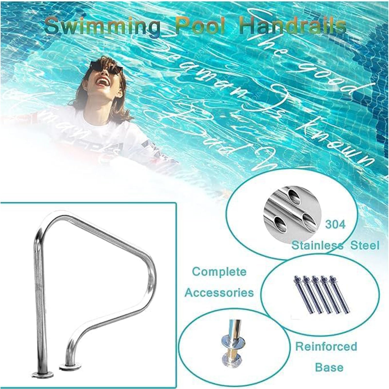 Pasamanos de piscina acero inoxidable 316, barra agarre piscina grosor 0,15 cm antioxidante, barra soporte seguridad antideslizante resistente, manija plata válida piscina interior exterior spa baño