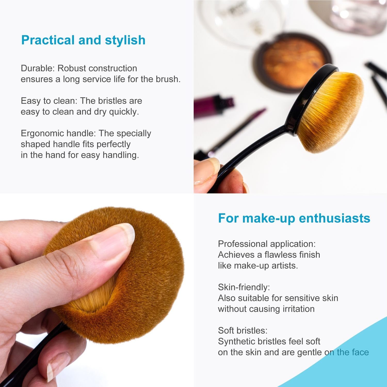 Intirilife Pędzel do makijażu Oval w rozmiarze 1 - średnica pędzla 5 cm - Pędzel do makijażu w kształcie szczoteczki do zębów Pędzel do tuszu Pędzel kosmetyczny do podkładu Korektor Podkład Malowanie