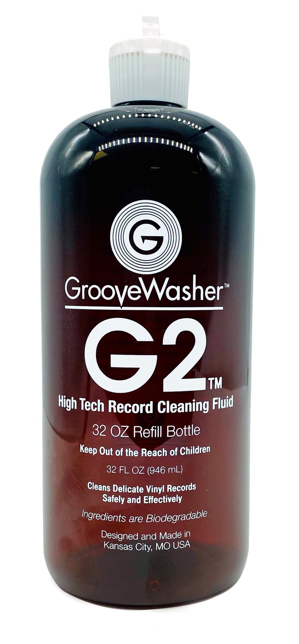 GrooveWasher G2 Vinyl Record Cleaner Solution Fluid, 32 Fl Oz Refill Bottle