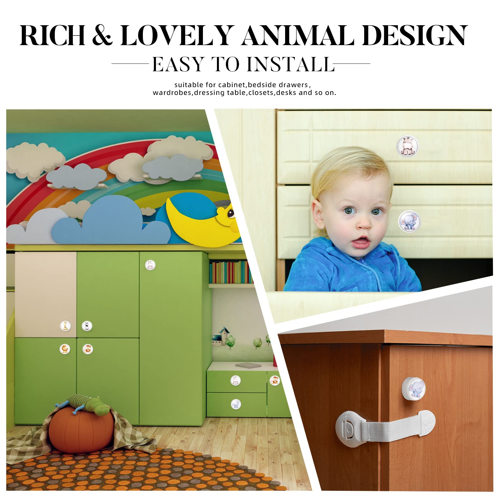 Set di 12 Pomelli Rotondi per Cassetti con Animali della Giungla Gomma Morbida Silicone per Armadietti Bambini Cameretta