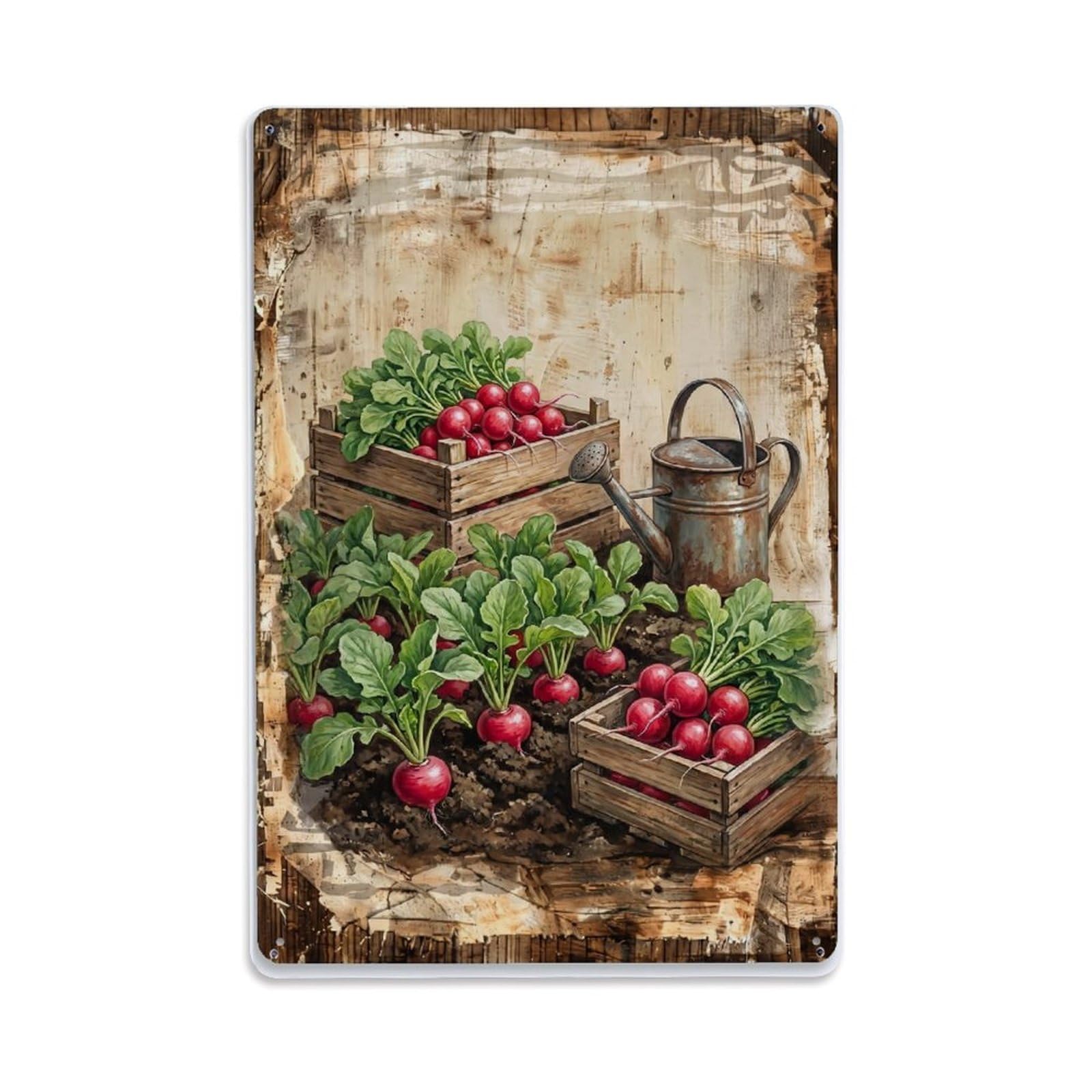 Radish Garden Red Root Vegetable Countryside Field Metal Tin Sign Plaque Wall Decor for Cafe, Club Bar, Office, Home Garden Metal Poster 8x12Inch