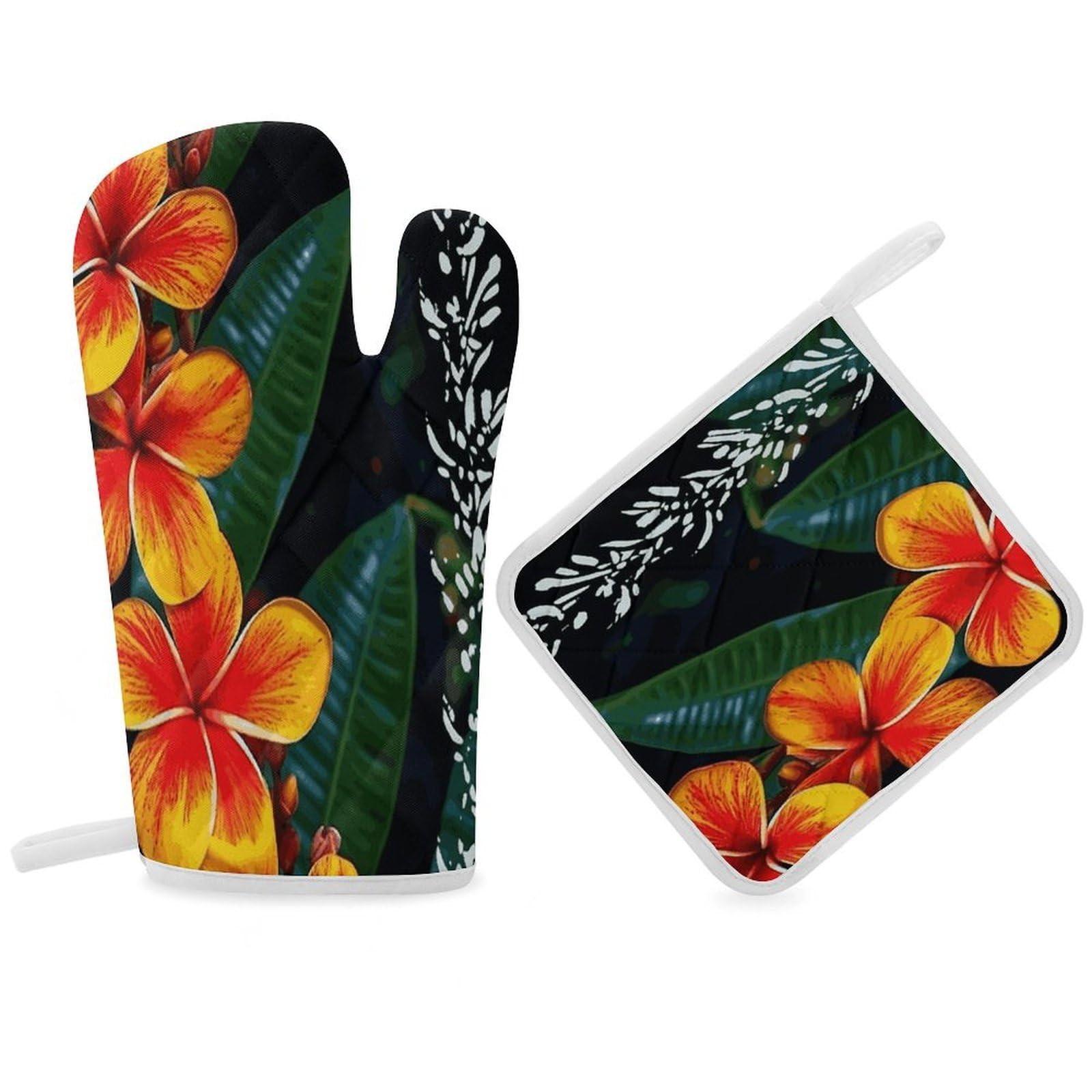 Fodpand Women's Style Eye-Catching Hawaiian Flowers Oven Mitts And Pot Holders Sets,Oven Gloves For Kitchen Oven Mitts And Potholders For Baking Cooking Grilling Apartment Essentials
