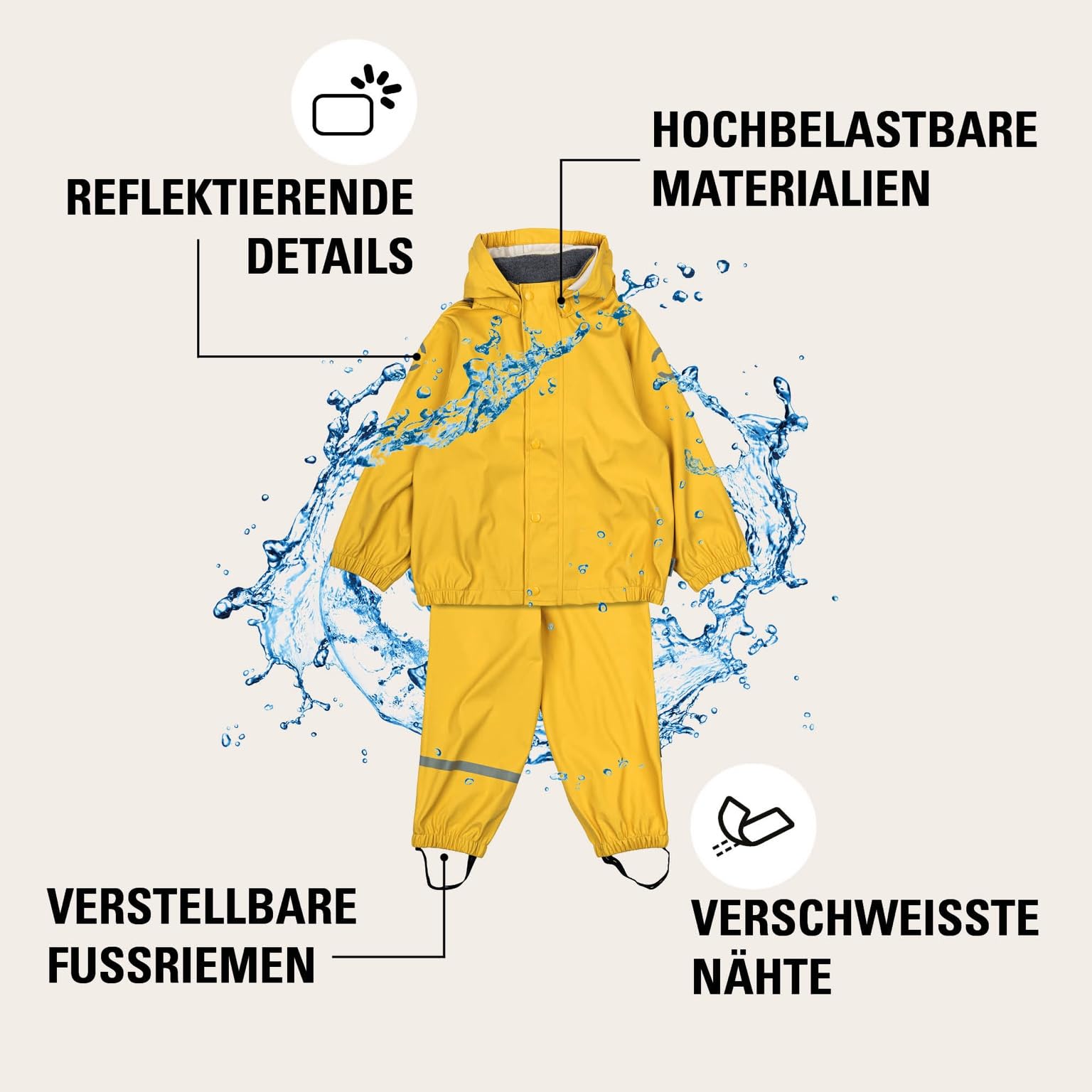 Mikk-line Juego de lluvia de dos piezas de poliuretano con tirantes, Öko-Tex, estándar 100, material de poliuretano 100% reciclado, para niños y niñas, pantalones de lluvia y chubasquero, detalles