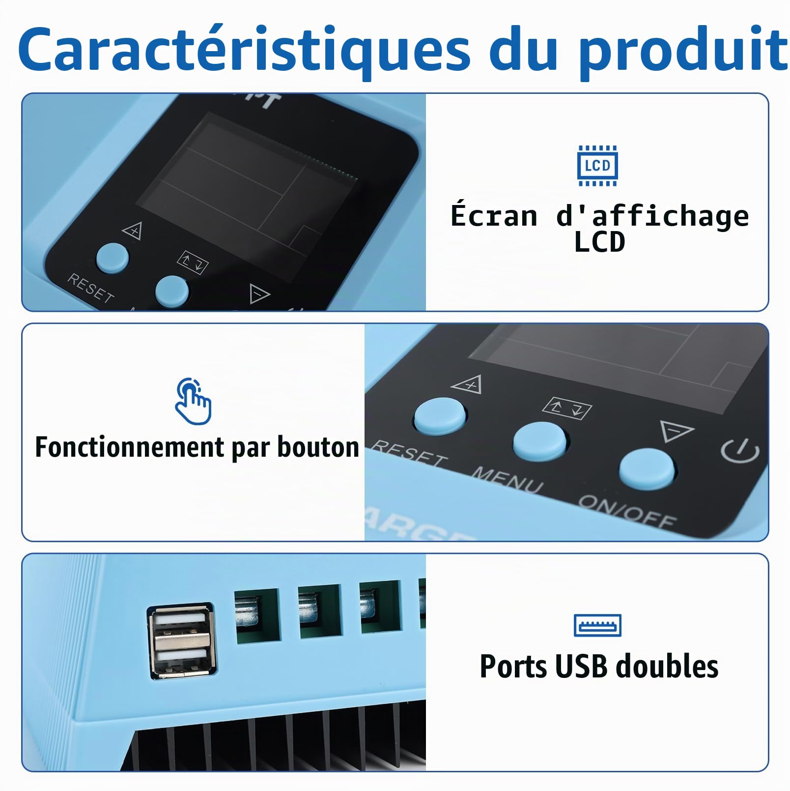 150A MPPT Régulateur de charge solaire, 12 V, 24 V, 36 V, 48 V | avec écran LCD et double USB, entrée PV max 100 V pour batterie plomb-acide/lithium