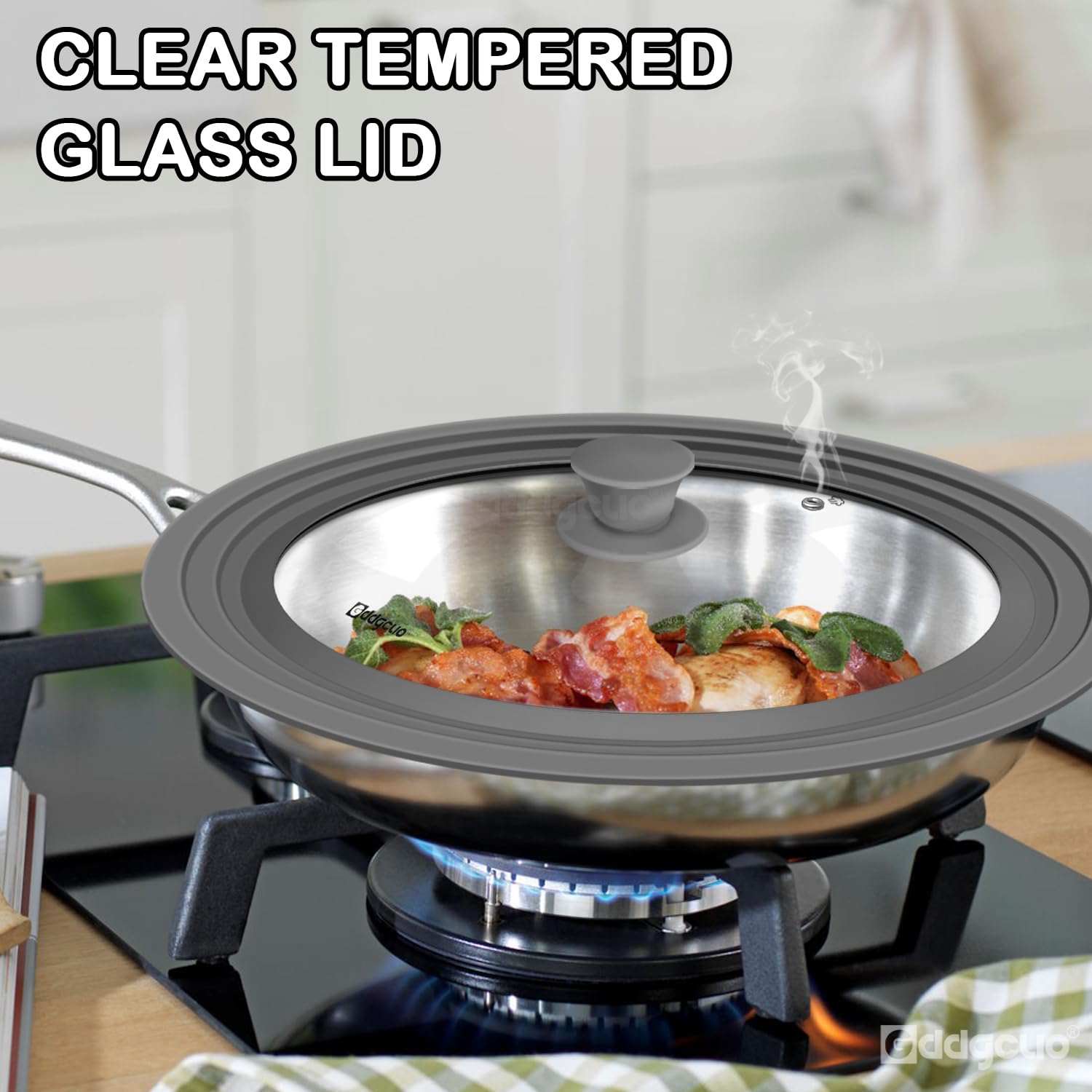 Tapas universales de silicona para ollas, sartenes y sartenes. Se adapta a utensilios de cocina de 11, 12 y 13 pulgadas de diámetro, tapa de sartén de repuesto, aptas para lavavajillas (gris)