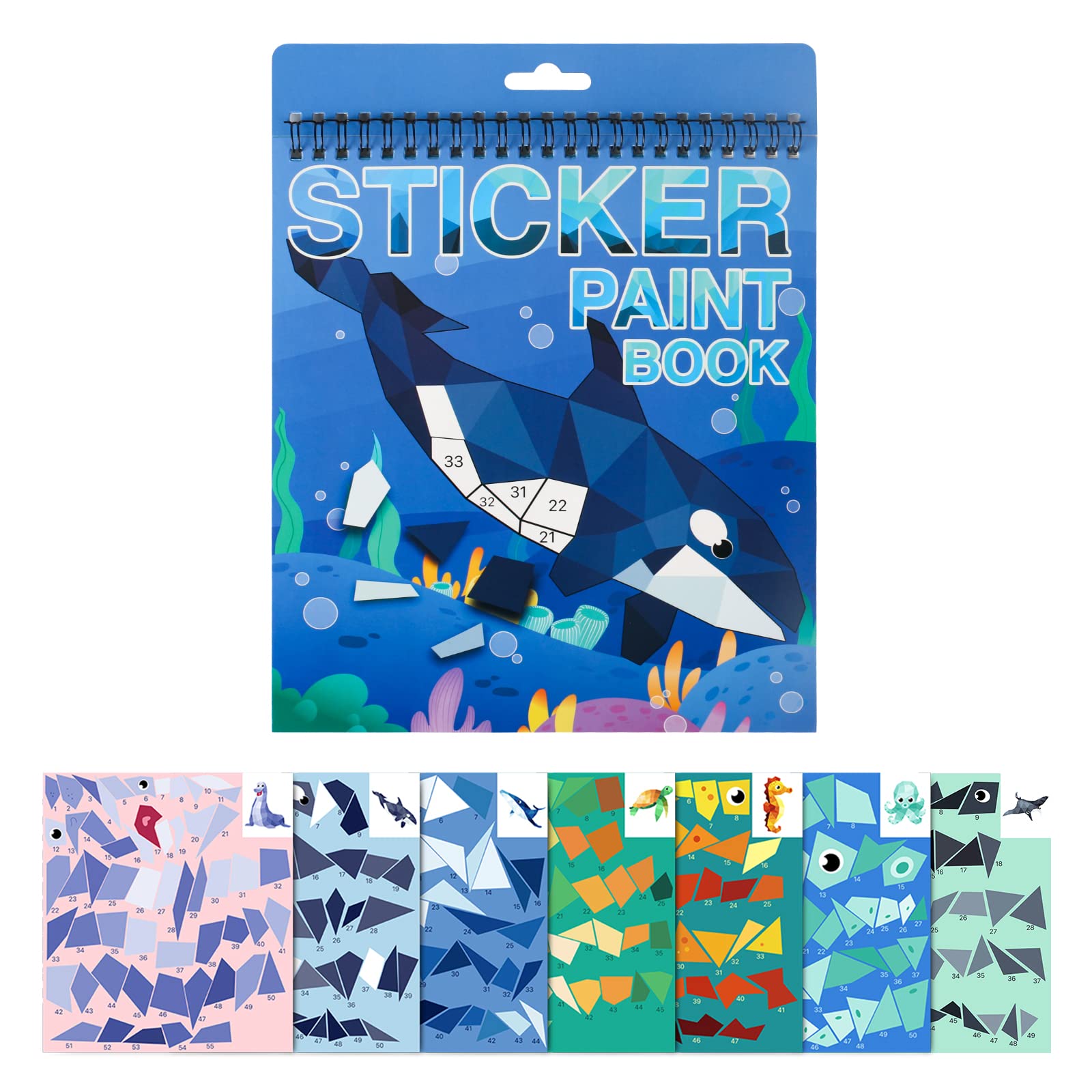 Ocean Sticker Book Crafts for Kids Ages 4-8 Sticker Paint Number Books, Stickers for Kids Girls Boys Birthday Easter Day Party Favor Gift Car Road Plane Travel Learning Educational Toy(Ocean)