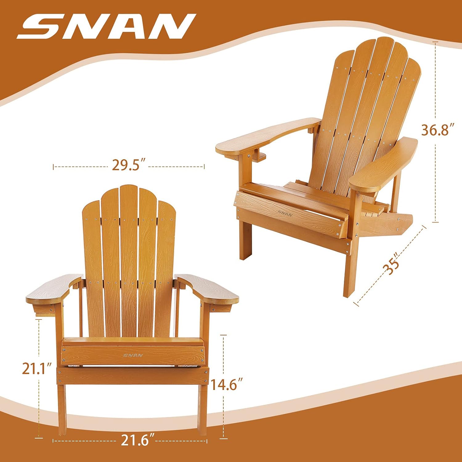 Adirondack Chair Weather Resistant with Cup Holder, SNAN All-Weather Patio Chair for Garden&Outdoor Fire Tables, Fade-Resistant Outdoor Seating, Wood-Like Processing Sturdy Outdoor Chair(Teak) : Everything Else
