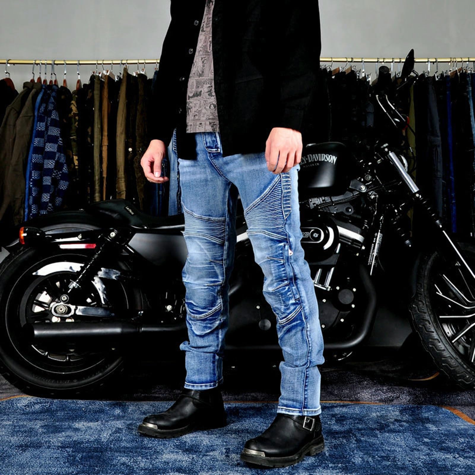 KAISUN Pantaloni Moto Uomo con Protezioni, Jeans da Uomo per Motociclismo, Abbigliamento Moto Uomo Elasticizzati Slim Fit, Professionali Traspiranti