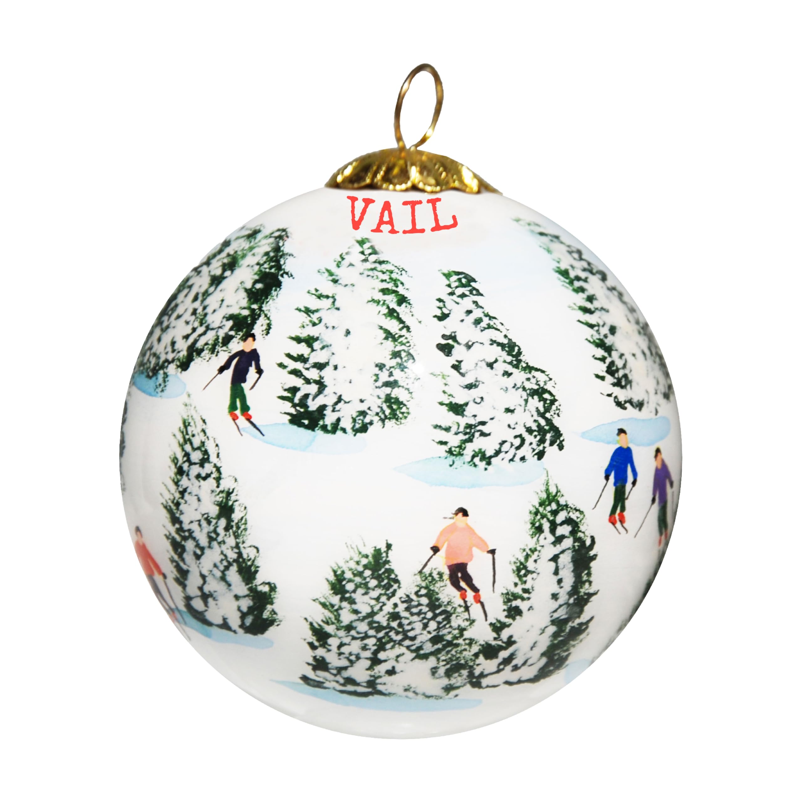 Art Studio Company Hand Painted Glass Christmas Ornament - Skiing The Glades - Vail, Colorado